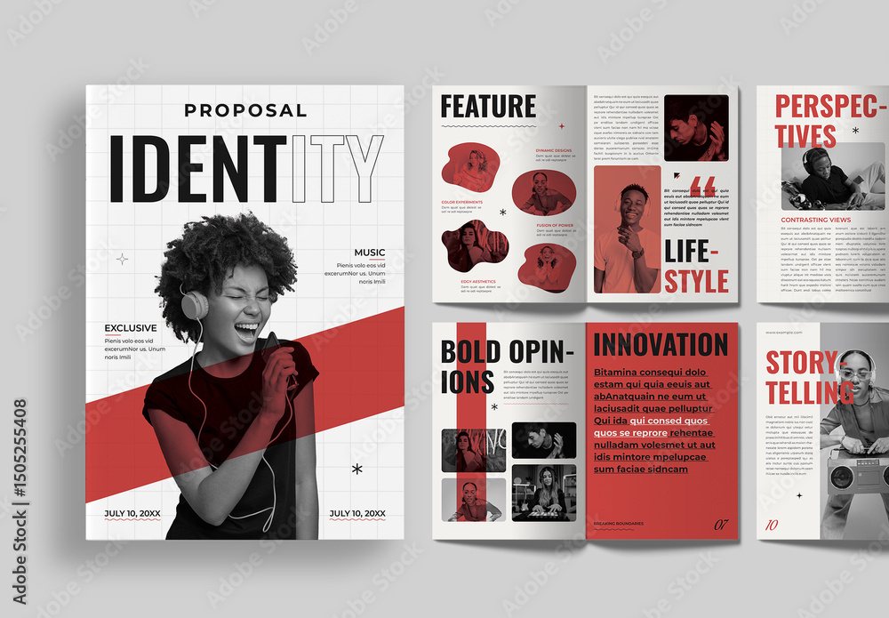 Red Magazine Layout Black and Red Magazine Layout plantilla de Stock | Adobe Stock