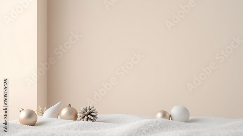 Elegant Minimalist Christmas Decorations Gold, White, and Snow Scene