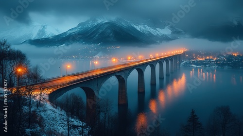 Wallpaper Mural Viaduct and Bridges Illuminated at Night with City Lights, Long Exposure Photography of Mountainous Landscape, Dramatic Skies, and Architectural Transportation Infrastructure, 32k Resolution Torontodigital.ca