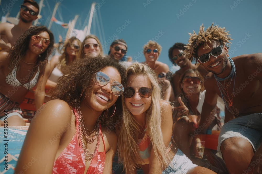Fototapeta premium Group of young people enjoy summer party at the beach
