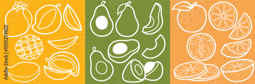cute fruit cartoon style doodle line art, vector illustration .