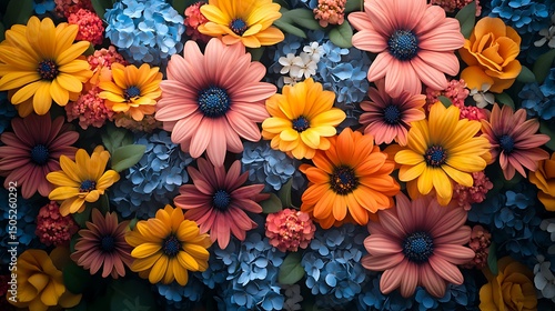 Wallpaper Mural Beautiful and colorful floral arrangement of daisies and hydrangeas in a high resolution image. Torontodigital.ca