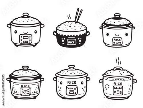 simple rice cooker line art graphic for home cooking illustrations