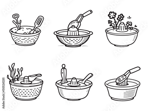 Simple salad spinner line art graphic for food preparation
