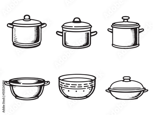 Simple saucepan line art illustration for culinary projects