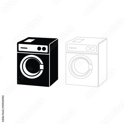 Comprehensive Washing Machine Icon and Silhouette Set Outline Vector Collection of Modern Home Appliances for Web Design Print and Digital Media on White Background