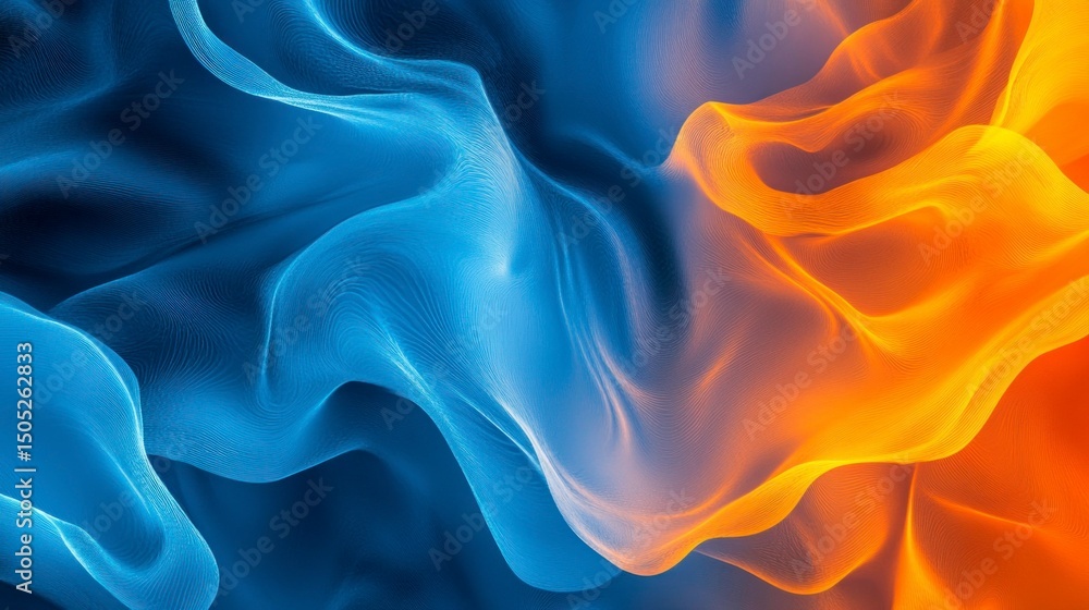 Fototapeta premium Abstract Blue and Orange Swirling Wave Pattern Digital Art Background Texture