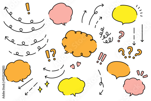 手書き風のかわいい吹き出しと矢印のセット