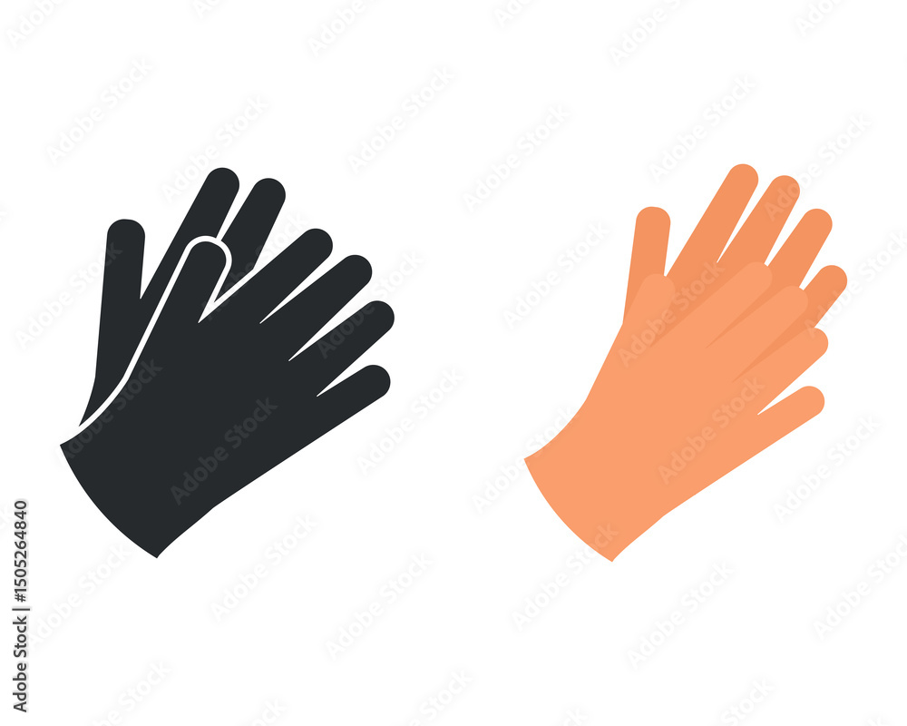 Fototapeta premium Flat vector illustration of hands clapping or giving high five, represented in both black silhouette and peach color. Perfect for teamwork, achievement, and motivation visuals.