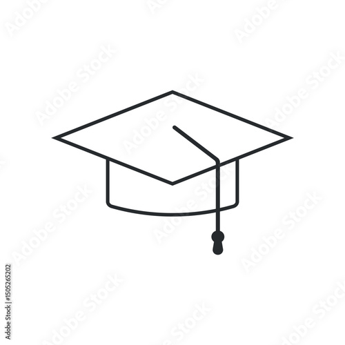 Flat linear graduation icon with tassel. Represents student success, college or university completion, and learning milestones. Ideal for UI design, apps, presentations.