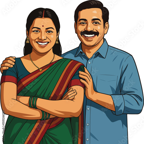 Indian happy husband and wife vector illustration