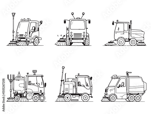 street sweeper machine line art vector illustration for projects