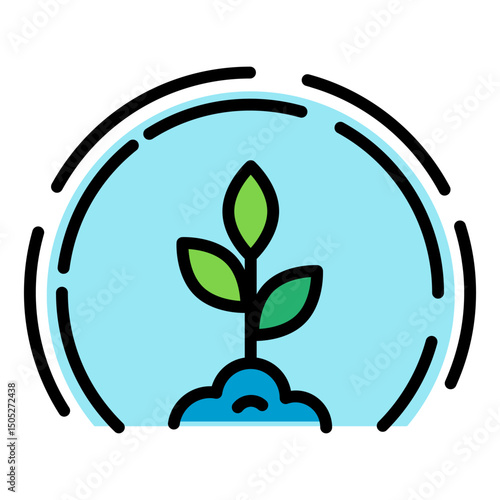 Flat color icon of an agricultural seedling with simple line style. Perfect for farming, eco-friendly design, organic agriculture, sustainability, and modern environmental graphics.