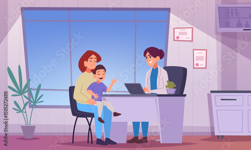Medical cabinet. Consult doctor exact vector cartoon background with healthcare conceptual picture