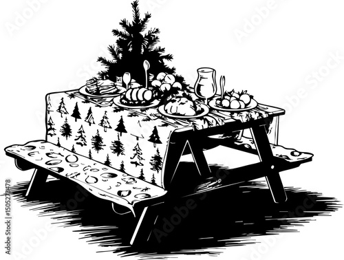 Festive holiday feast setup outdoor picnic area cozy atmosphere unique perspective celebration theme
