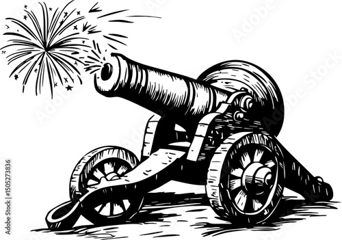 Cannon firing action historic battlefield vintage style side view war