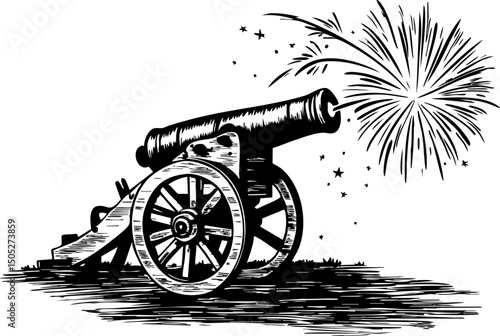 Cannon fire celebration historical battlefield vintage style dramatic perspective power of war and victory