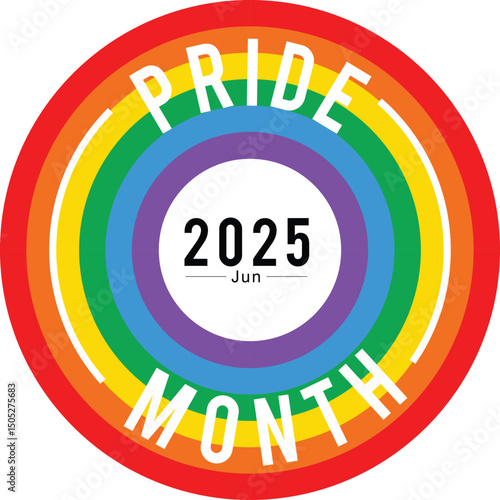 Colorful pride month 2025 circle design with rainbow colors and event celebration
