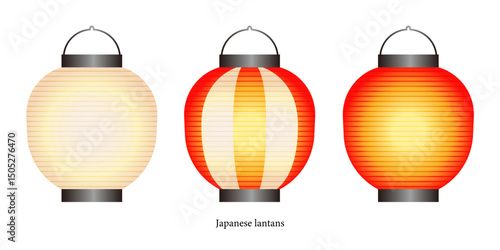 提灯のイラスト素材セット ベクター 日本 お祭り 白背景