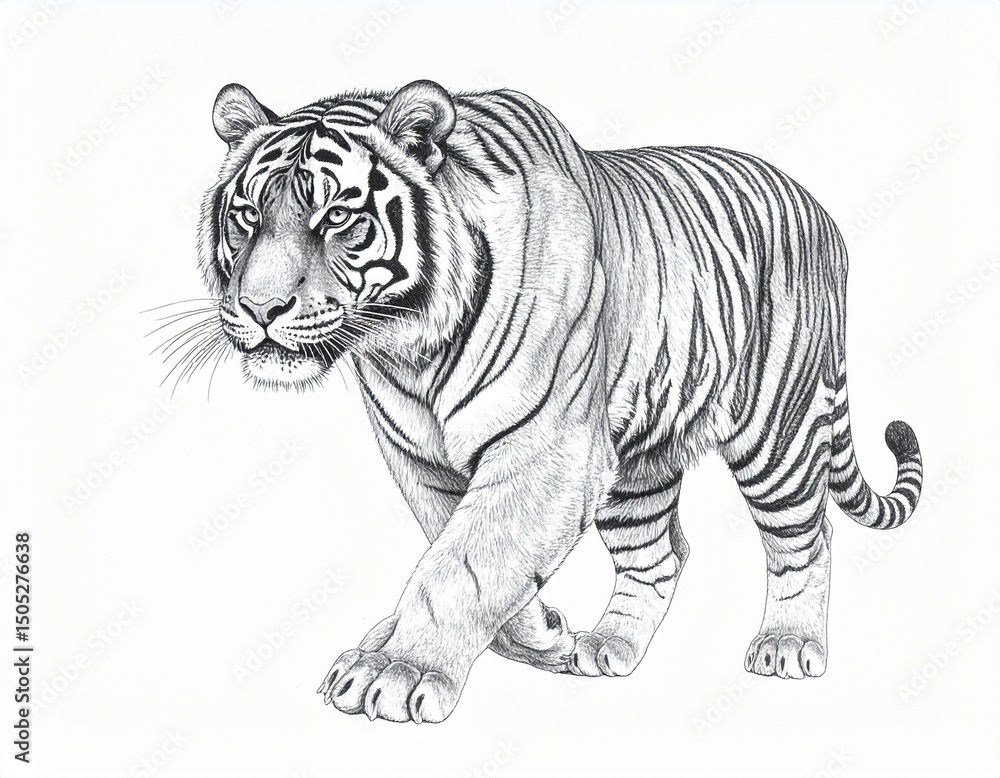 Obraz premium Realistic Pencil Sketch of a Tiger on White Background