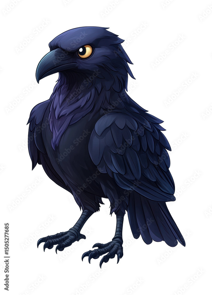 Obraz premium PNG Majestic cartoon raven with intense gaze and detailed plumage