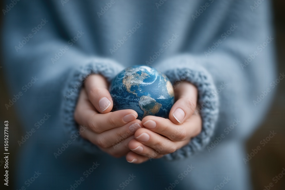 Hands holding miniature earth globe symbolizing global unity and environmental awareness Hands holding miniature earth globe symbolizing global unity and environmental awareness