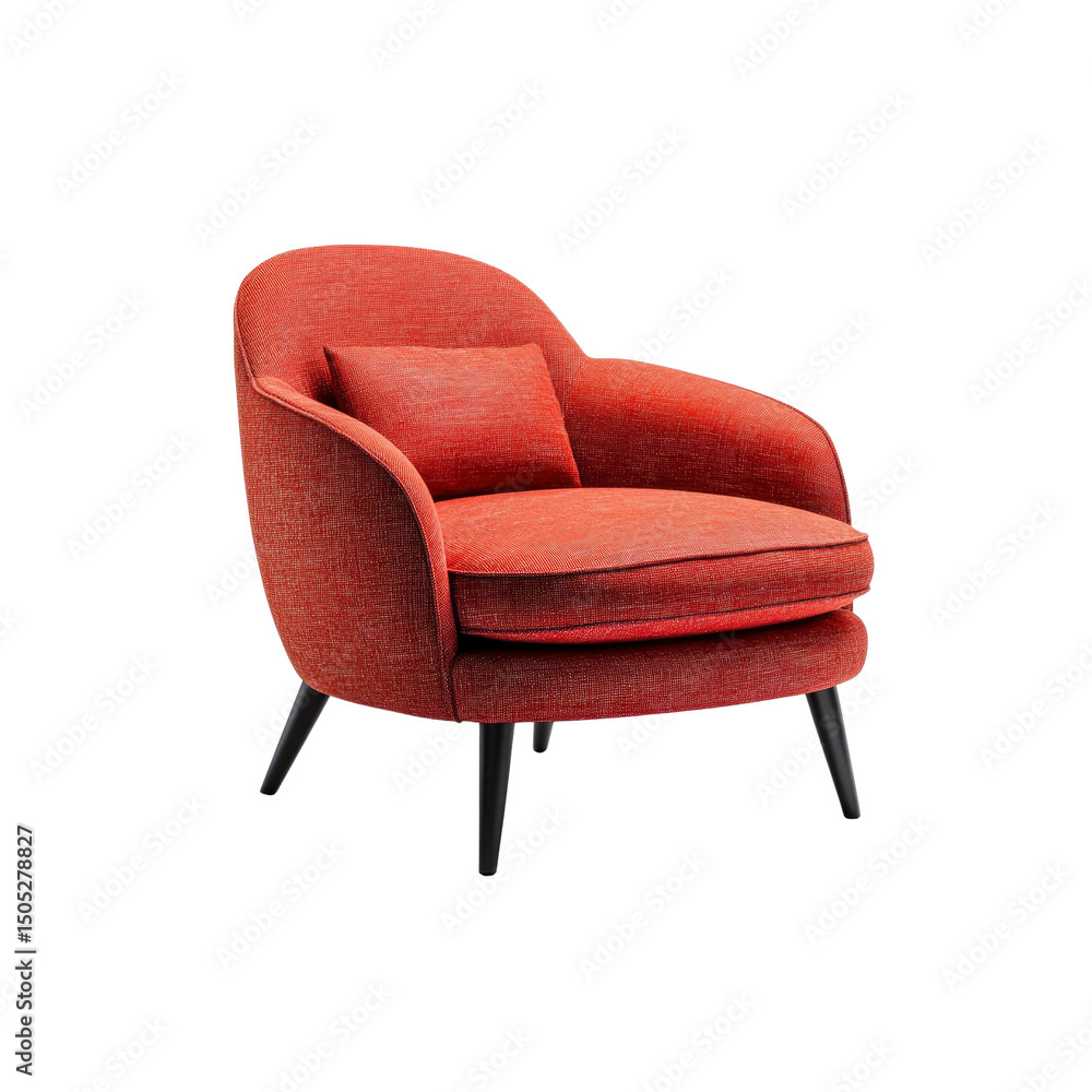 Naklejka premium Modern Red Armchair with Black Legs - Comfortable Upholstered Lounge Chair