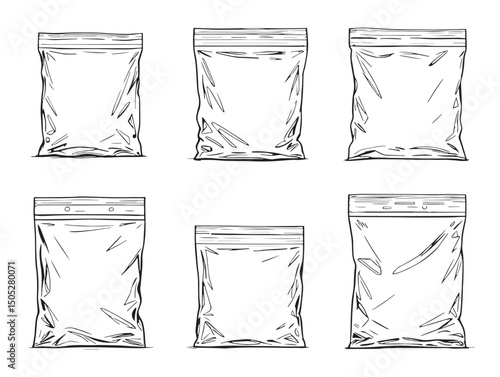 ziplock bags line art reusable packaging vector illustration