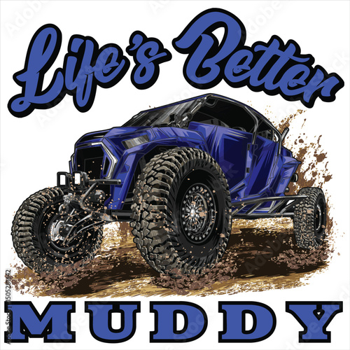 Blue truck off-road isolated on a black background for t-shirt design, print, and business purposes.