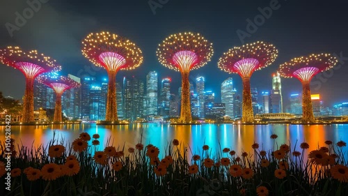 Super tree Grove on blue sky in the Garden by the Bay, Singapore
