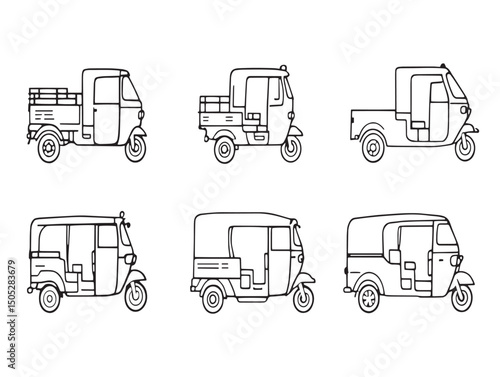 Clean tuk tuk line art image for digital designs