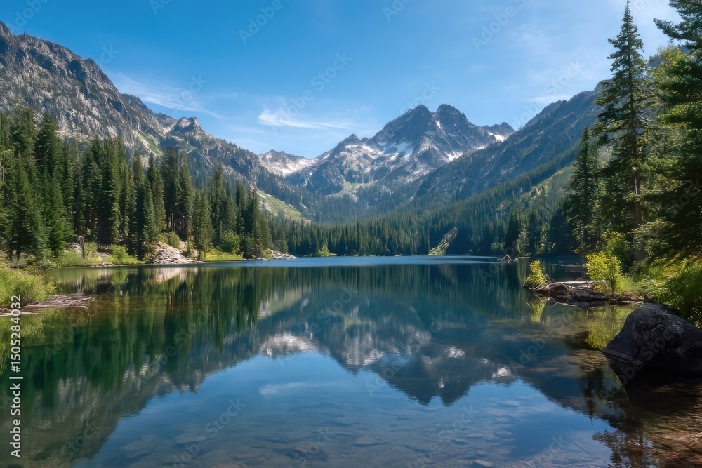 Mountain lake reflection isolated on transparent background Mountain lake reflection isolated on transparent background