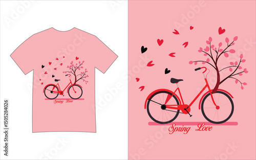bicycle sign with flowers t- shirt design pink colour