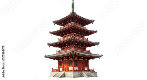 Foto Isolated Traditional Multi-tiered Japanese Wooden Pagoda Temple Structure