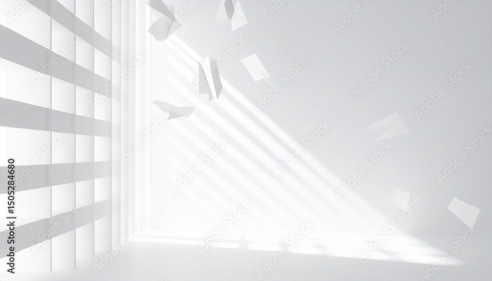 Fototapeta premium Elegant abstract white podium in sunlight with shadow, striped place with perspective