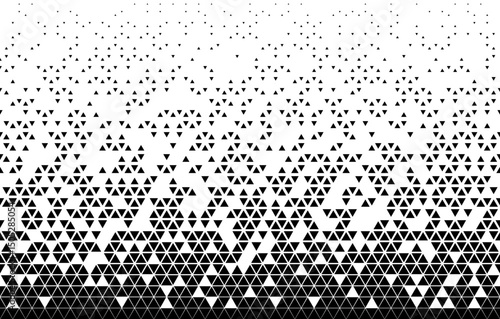 Vector background of halftones.Filled with black triangles .Average attenuation. Arbitrary destruction.Seamless in one direction
