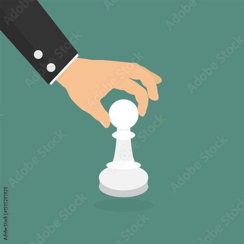 Hand holding white chess pawn. Vector illustration for concepts related to business strategy, leadership, gaming, and personal development