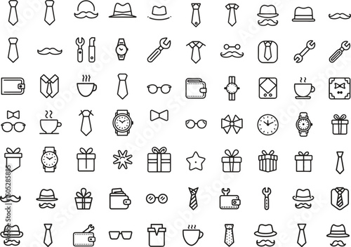 fathers day elements icons in line style set. dad, family, celebration, love vector illustration