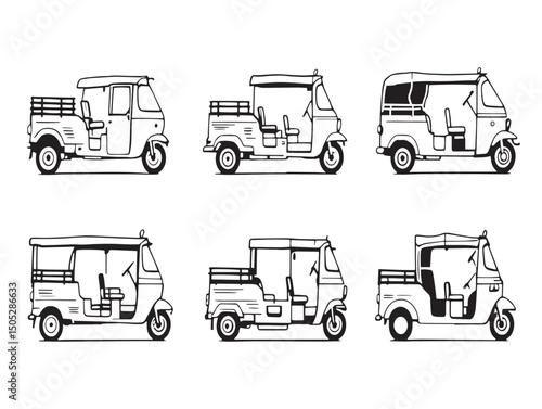 Detailed tuk tuk line art drawing perfect for design use