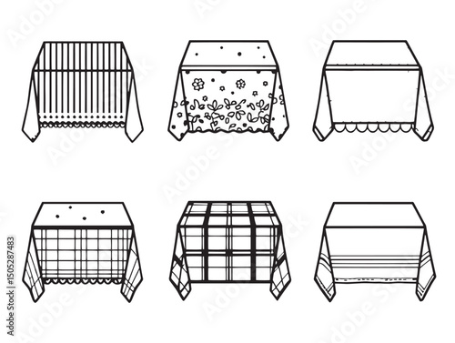 Elegant tablecloth line art illustration for home decor