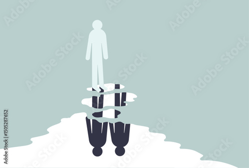 One person looking at water reflection which shows two people,  missing dear ones illustration