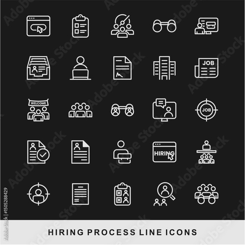 Hiring Process Line Icons. Recruitment, Job Application, Interview, Candidate Selection Vector Set