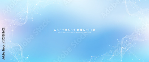 Abstract tech network connection dots. Digital technology and big data analysis background. White background with plexus lines. Geometric background with abstract mesh