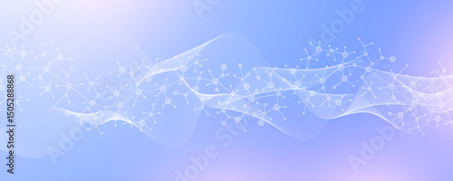 Colorful molecules background with DNA helix, DNA strand, DNA Test. Molecule or atom, neurons. Abstract structure for science, healthcare or medical background, banner. Scientific vector illustration