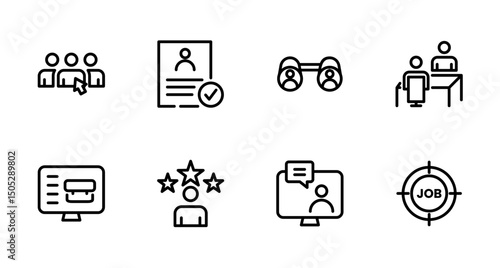 Hiring Process Line Icons. Recruitment, Job Application, Interview, Candidate Selection Vector Set
