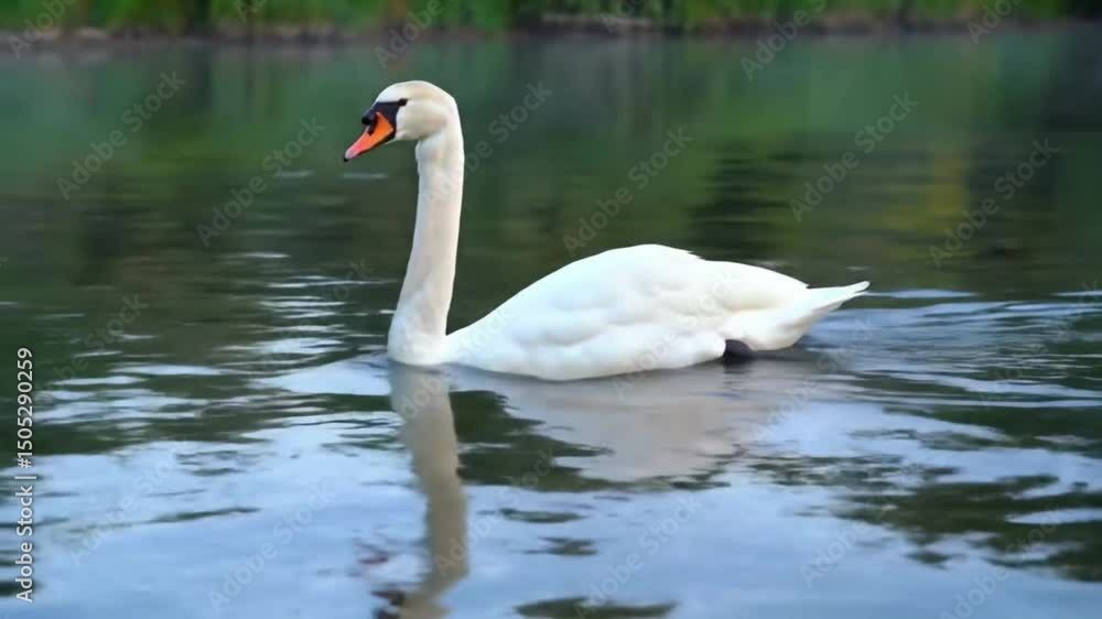 Elegant swan swims in calm water Elegant swan swims in calm water