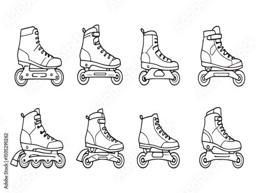 High quality rollerblades line art drawing for graphic use