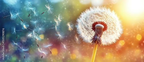 Close up View of Dandelion Seeds Drifting in a Gentle Breeze
