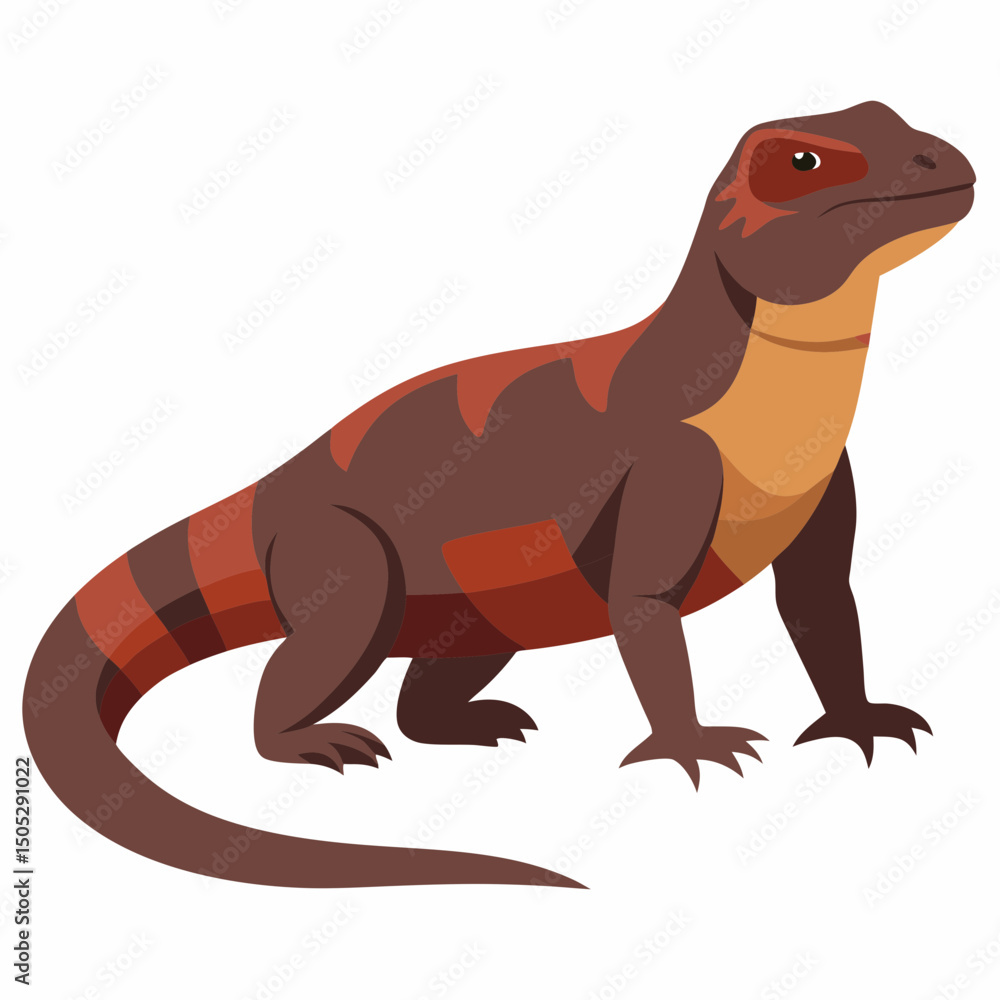 Fototapeta premium Realistic full-body Komodo Dragon illustration on a clean white background, perfect for wildlife, reptile, and nature-themed designs and projects.
