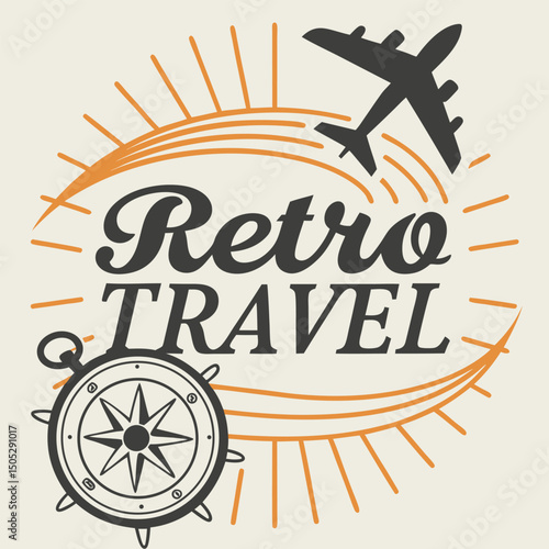 Retro travel design with airplane and compass